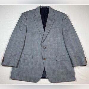 Lauren Ralph Lauren Silk Wool Blazer Suit Jacket Mens 44 R Gray Blue 2 Button